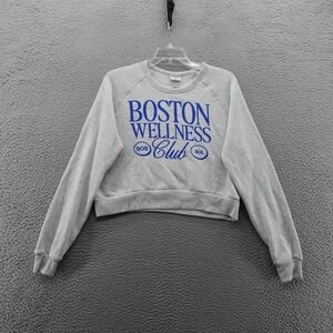 Where I'm From Boston Wellness Club Cropped Sweatshirt Grey Blue Large NEW